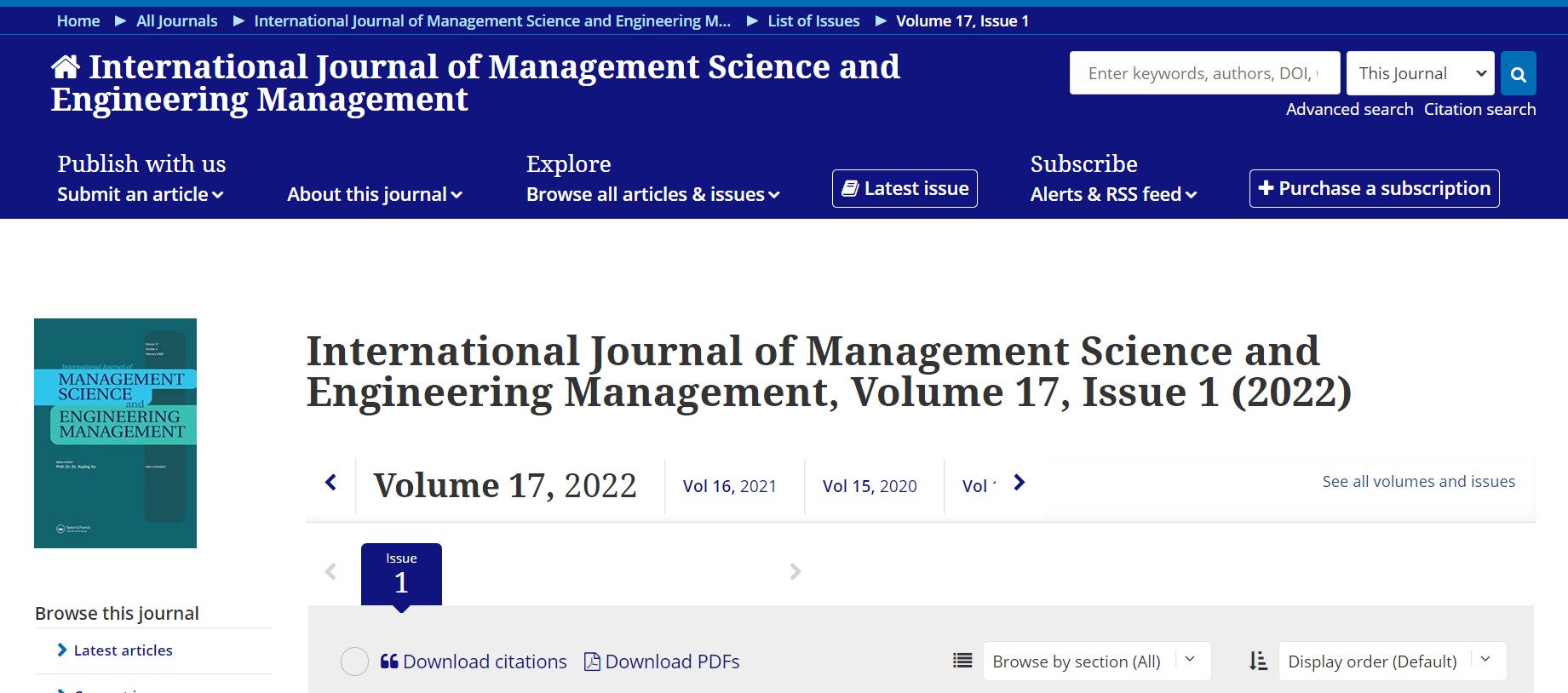 International Journal of Management Science and Engineering Management
