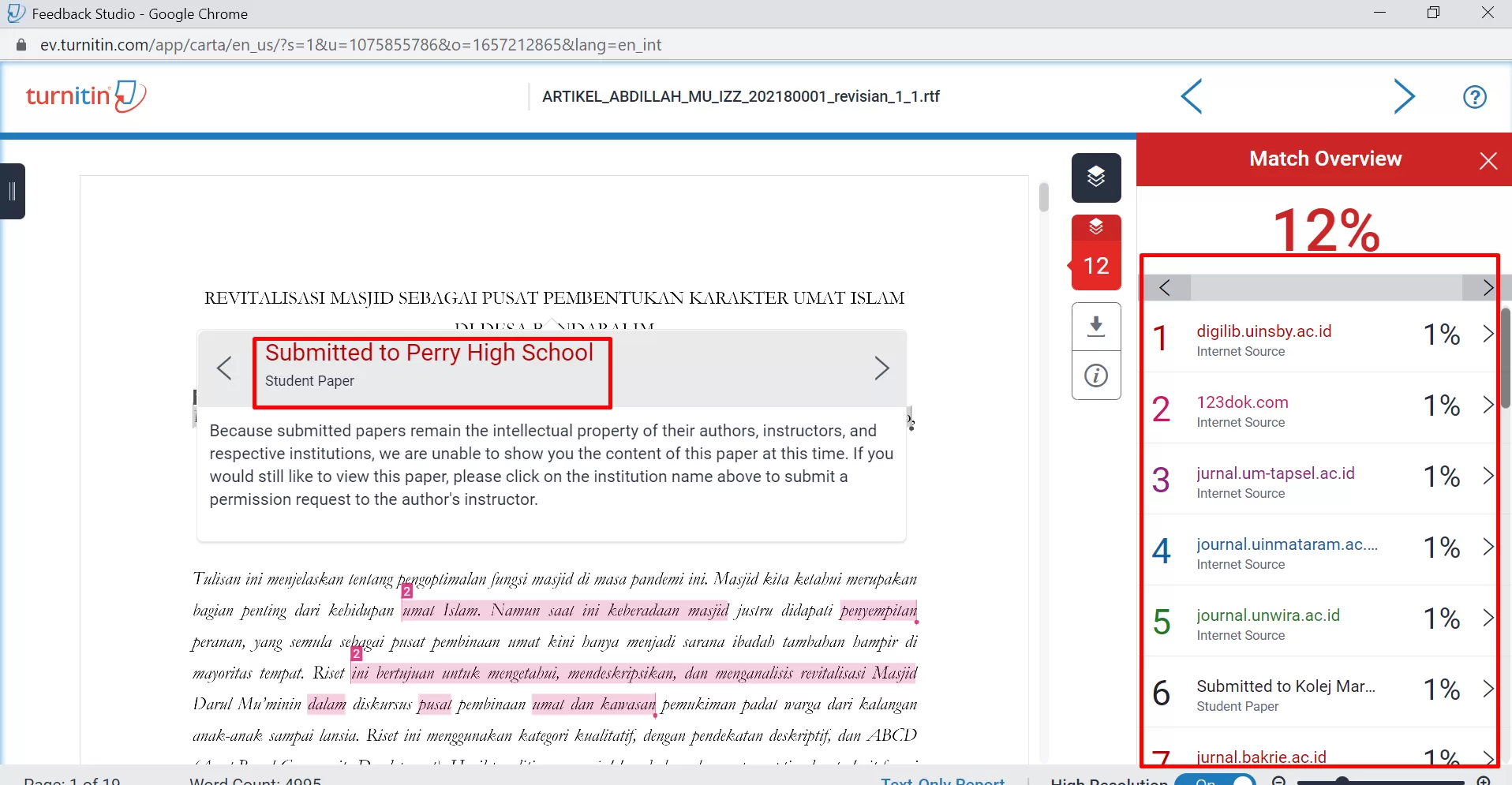 Cara Benar Membaca Skor Plagiarisme Turnitin